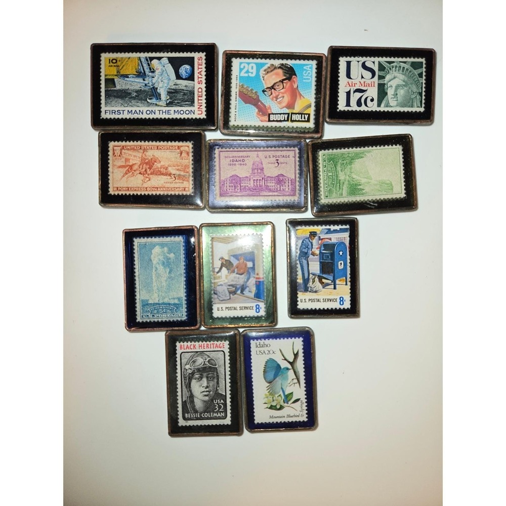Collection of 10 Vintage U.S. Postage Stamp Magnets